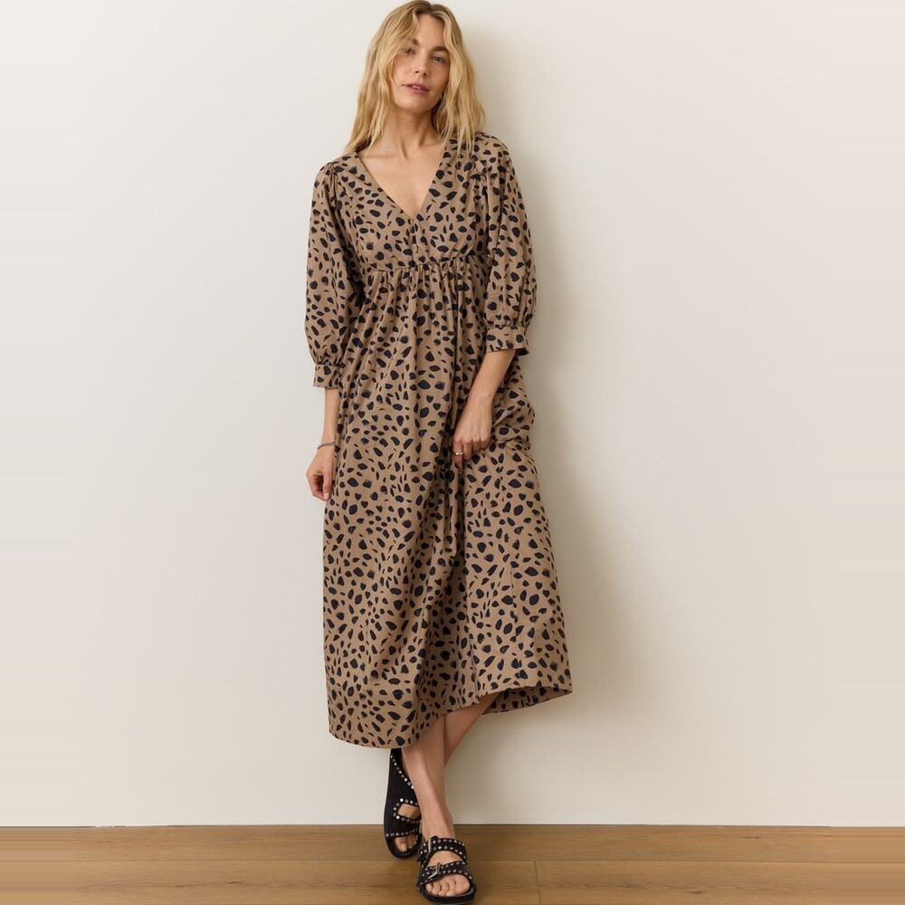 NEW Marine Layer Alani Poplin Maxi Dress Womens Large Abstract Animal